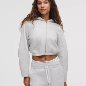 Loungeful Relaxed-Fit Full-Zip Cropped Hoodie Ultra Light Grey